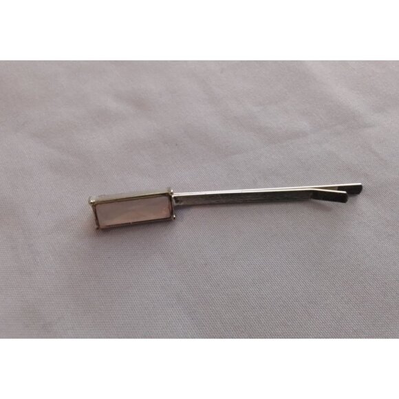 Vintage Rectangle Rose Quartz Silver Tone Hair Clip Bobby Pin - Picture 1 of 3